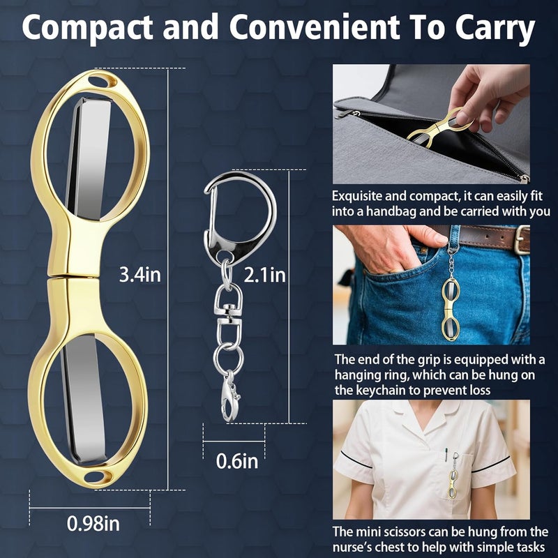 Hapdream 3 Pcs Folding Stainless Steel Portable Mini Badge Scissors with 3 Keychains, Safety Foldable Pocket Travel Small Scissors All Purpose for Nurse Accessories, Travel, Office, Craft, Sewing, Home (Gold) - Image 4